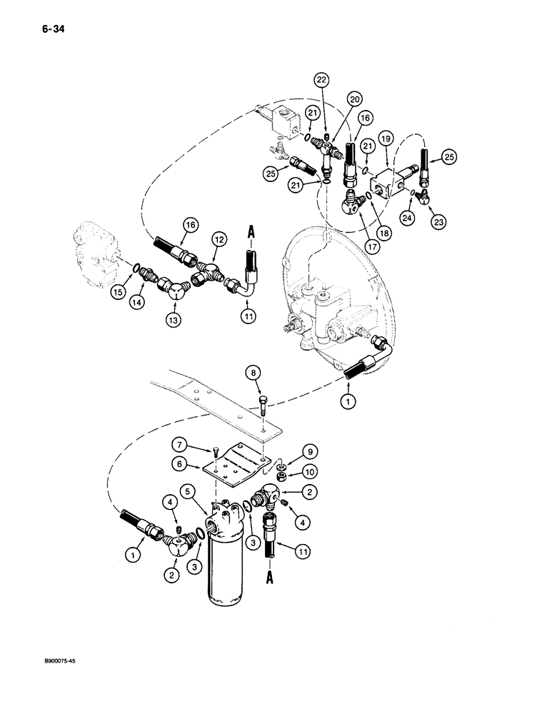 Схема запчастей Case 650 - (6-34) - CRAWLER HYDRAULIC CIRCUIT, TORQUE CONVERTER TO TRANSMISSION (06) - POWER TRAIN