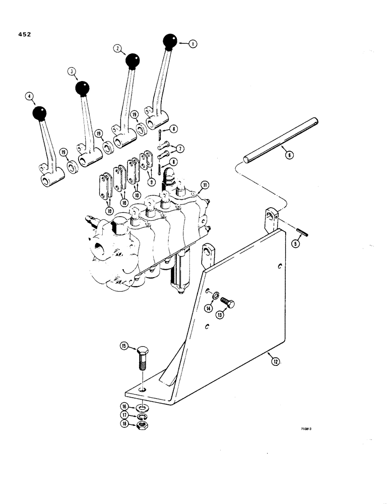 Схема запчастей Case 35 - (452) - 3-POINT HITCH, CONTROL LEVERS AND VALVE 