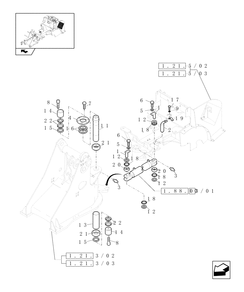 Схема запчастей Case 221E - (1.21.4/01) - FRAME LINK COMPONENTS (12) - MAIN FRAME