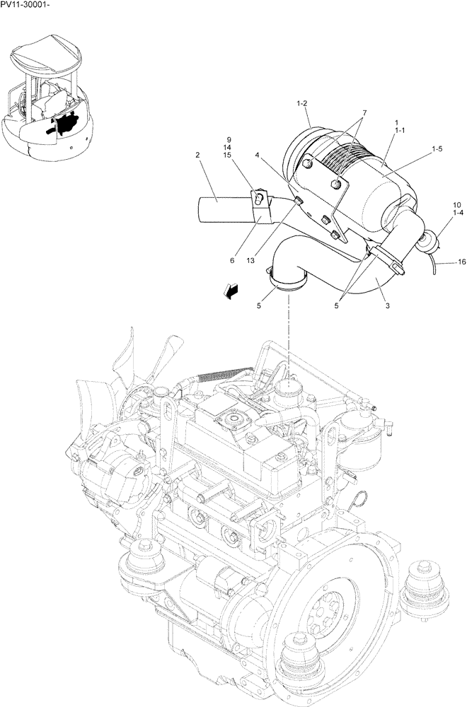 Схема запчастей Case CX27B - (01-008) - CLEANER ASSY, AIR (10) - ENGINE