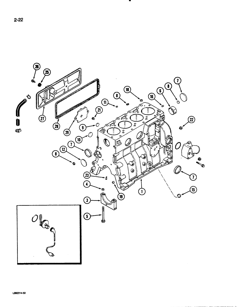 Схема запчастей Case 450C - (2-22) - CYLINDER BLOCK, 4-390 ENGINE (02) - ENGINE