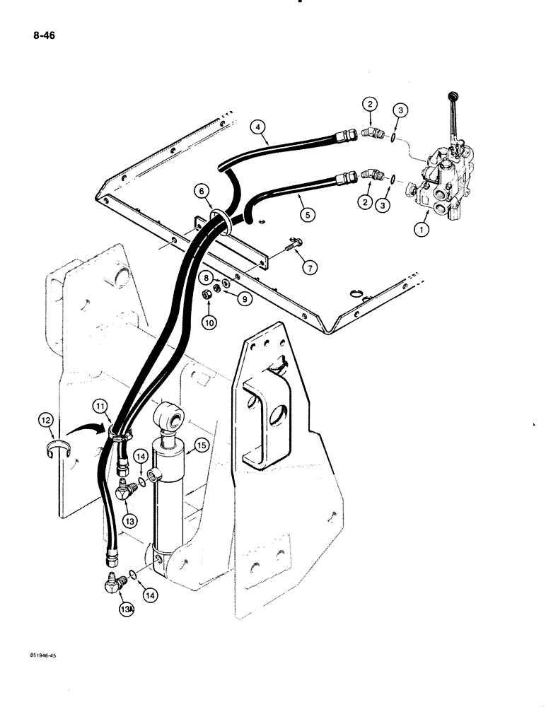 Схема запчастей Case 480E - (8-046) - THREE-POINT HITCH CYLINDER HYDRAULIC CIRCUIT, USED WITH MECHANICAL HITCH (08) - HYDRAULICS