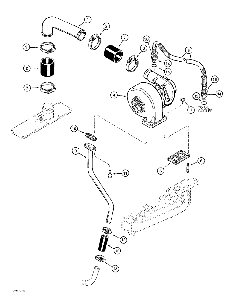 Схема запчастей Case 590SL - (2-22) - TURBOCHARGER SYSTEM, 4T-390 ENGINE (02) - ENGINE