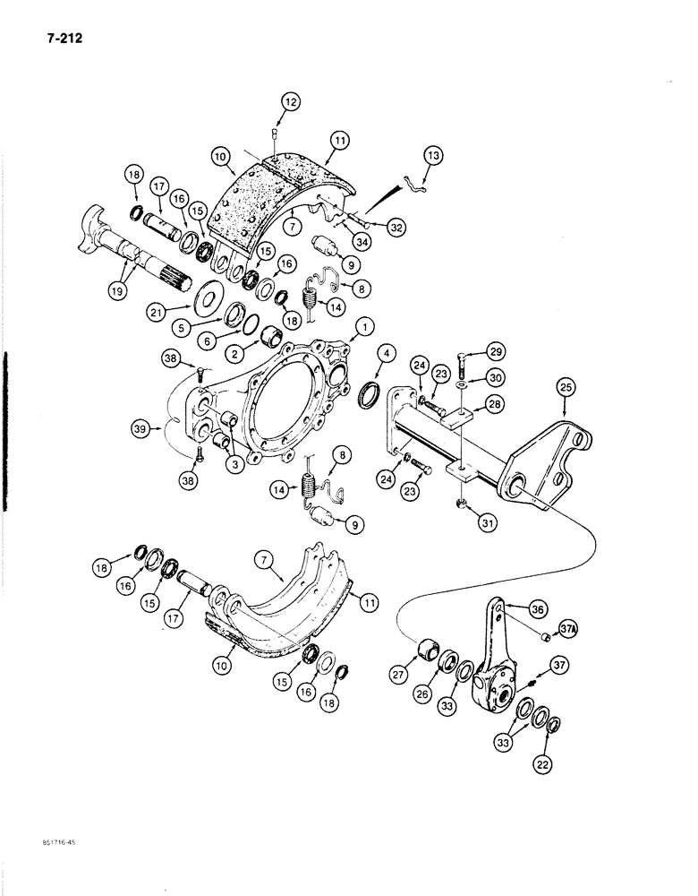 Схема запчастей Case 780C - (7-212) - L60800 REAR AXLE, REAR BRAKES AND ADJUSTERS (07) - BRAKES