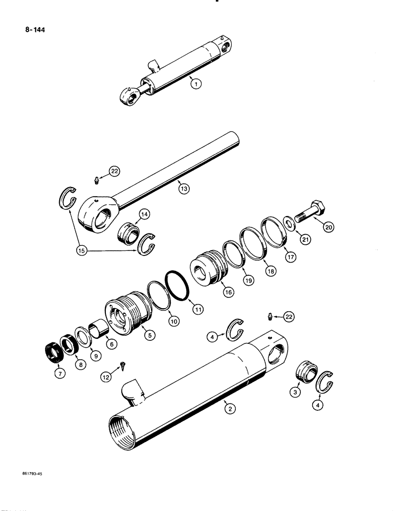 Схема запчастей Case 480E - (8-144) - 1976884C1 THREE-POINT HITCH PITCH CYLINDER, FOR CATEGORY I-II HITCH W/1" DIA. MOUNTING PINS (08) - HYDRAULICS