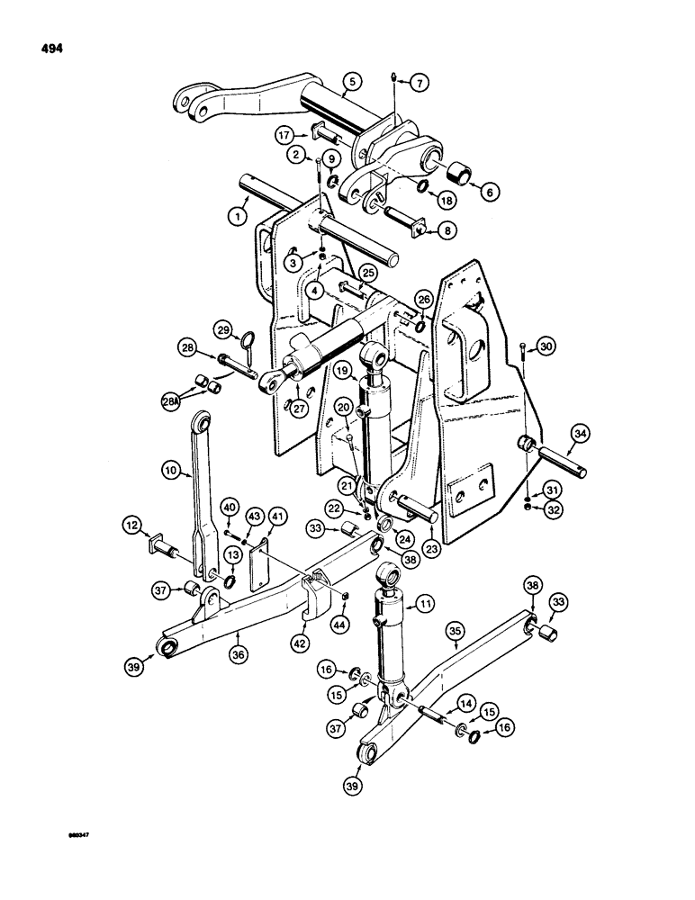 Схема запчастей Case 580SD - (494) - THREE-POINT HITCH DRAFT ARMS, LINKAGE, AND CYLINDERS, USED WITH HYDRAULIC HITCH (09) - CHASSIS/ATTACHMENTS