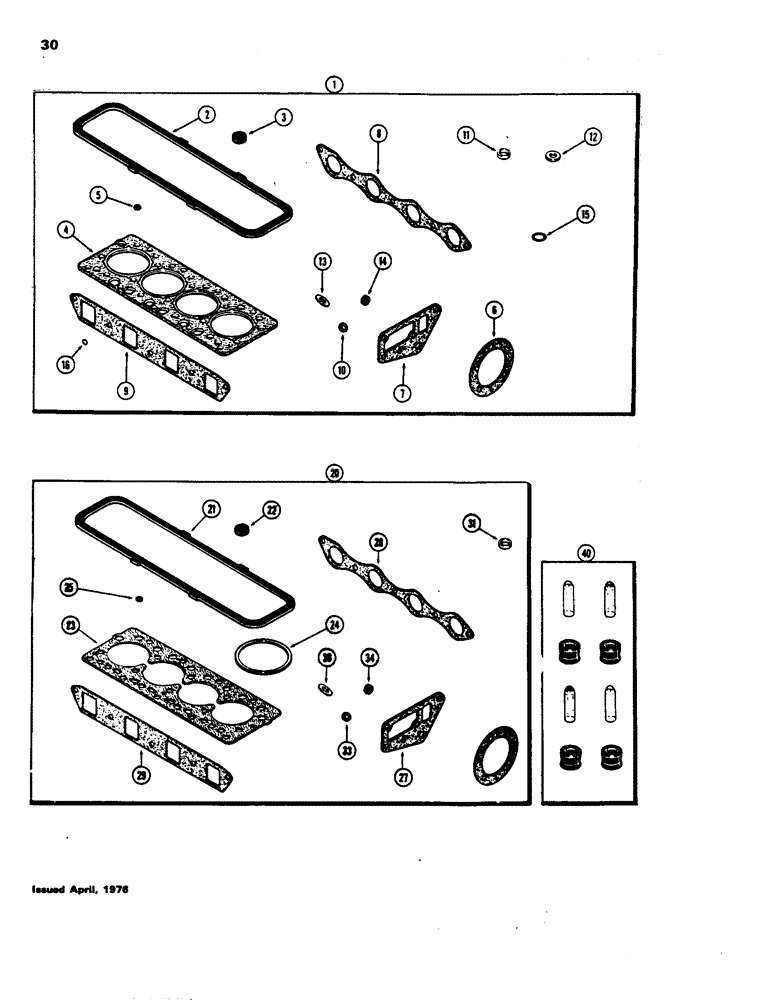 Схема запчастей Case 480B - (030) - ENGINE GASKET KITS, (188) DIESEL ENGINE, VALVE GRIND KIT, FIRST USED ENGINE SERIAL NUMBER 2711005 