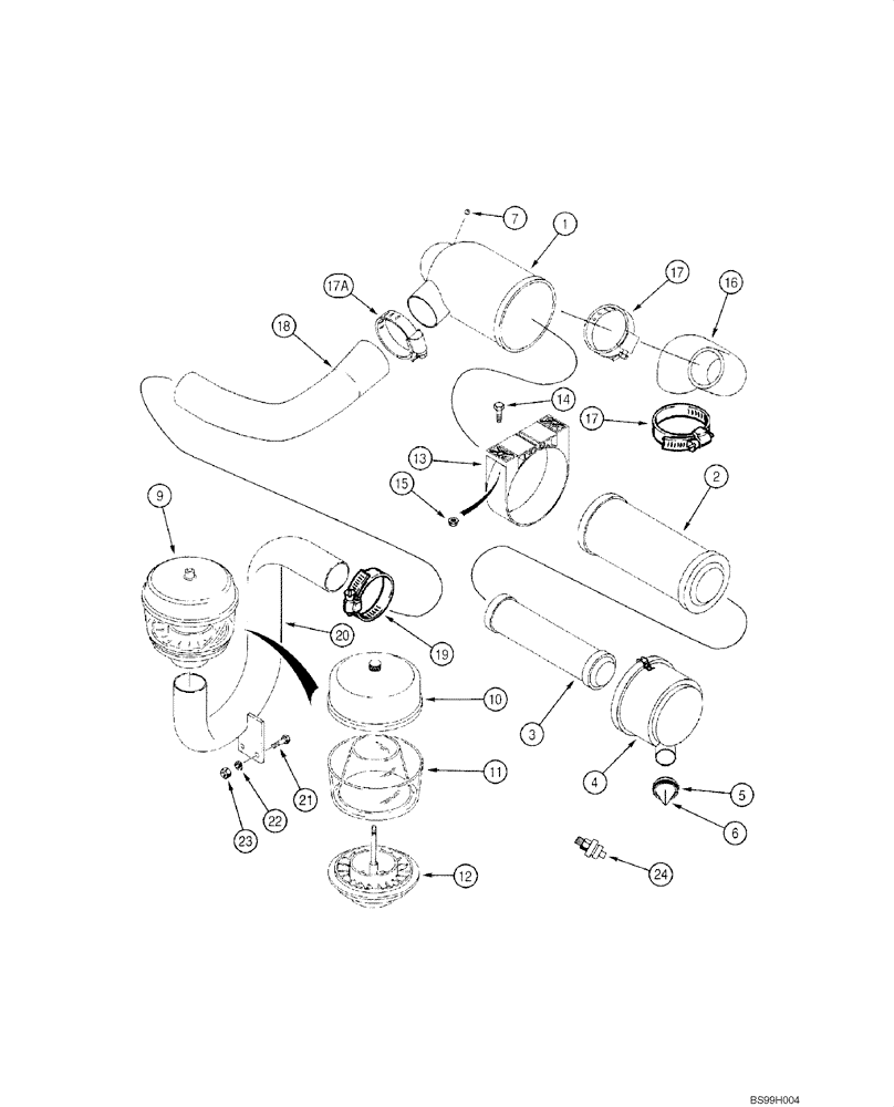 Схема запчастей Case 1845C - (02-04) - AIR CLEANER - PRECLEANER ASSY, 4-390 EMISSIONS CERTIFIED ENGINE, ASN JAF0250483 (02) - ENGINE