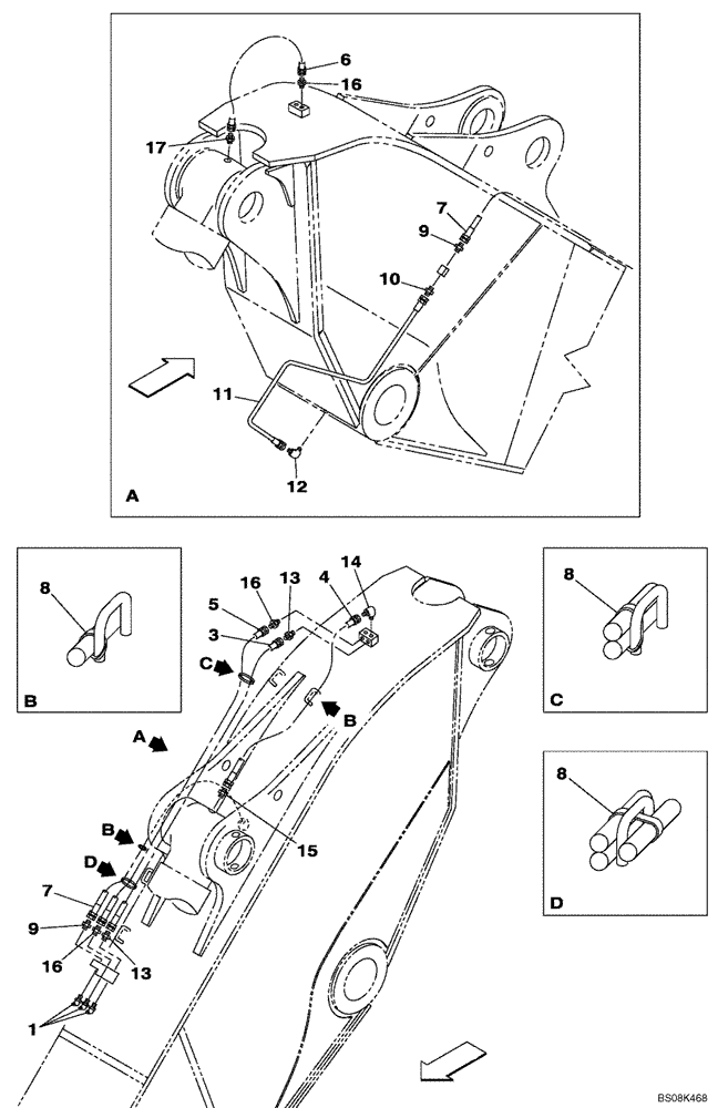 Схема запчастей Case CX800B - (09-58) - LUBRICATION CIRCUIT - ARM - STANDARD (3.60 M) (09) - CHASSIS