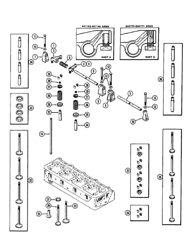 Схема запчастей Case 1700-SERIES - (038) - VALVE MECHANISM, 188 DIESEL ENGINE (10) - ENGINE