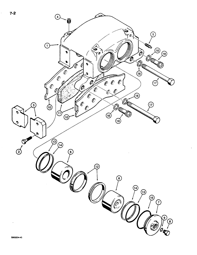 Схема запчастей Case 1085C - (7-02) - FRONT AXLE BRAKE CALIPERS (07) - BRAKES