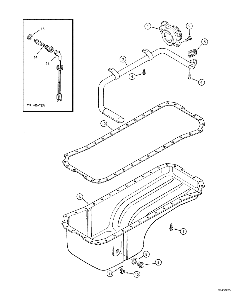 Схема запчастей Case 1150H_IND - (02-14) - OIL PUMP, PAN - HEATER (02) - ENGINE