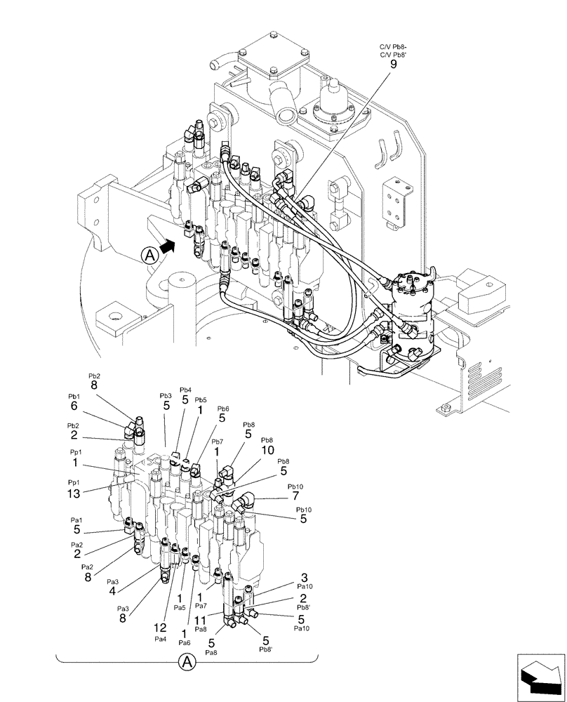 Схема запчастей Case CX36B - (01-052[00]) - CONTROL LINES, MAIN - J/D MULTI (35) - HYDRAULIC SYSTEMS