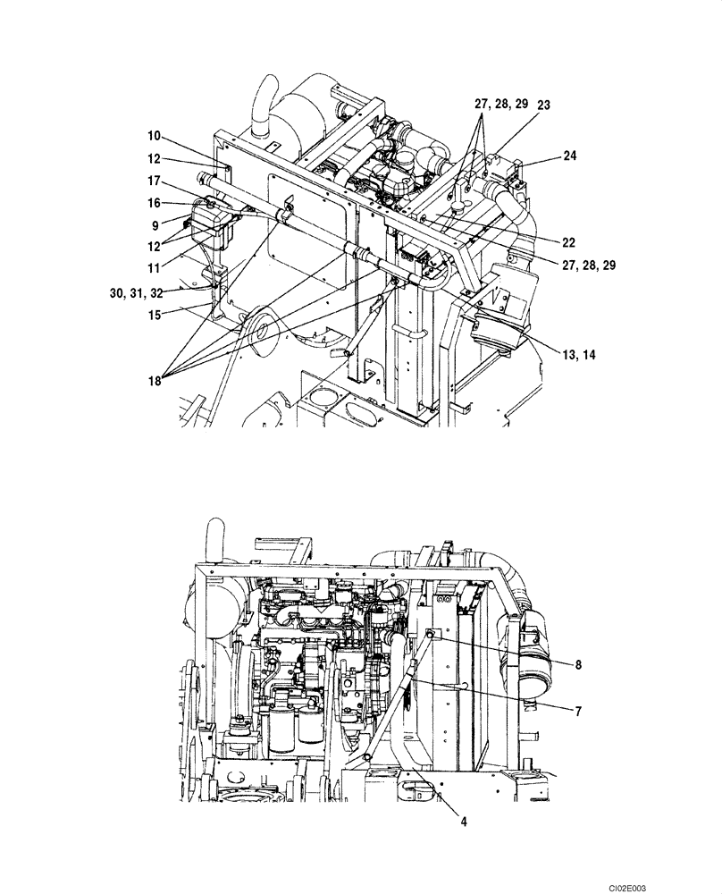 Схема запчастей Case CX135SR - (02-05) - RADIATOR AND CONNECTIONS (02) - ENGINE