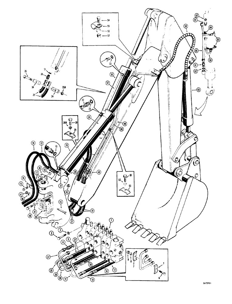 Схема запчастей Case 34 - (154) - BOOM, CROWD AND BUCKET CYLINDER HYDRAULICS USED BEFORE SERIAL NO. 1022951 