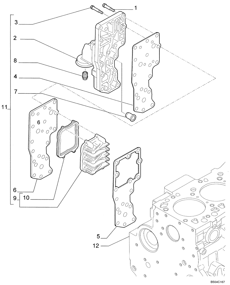 Схема запчастей Case 435 - (02-30) - OIL FILTER AND COOLER (02) - ENGINE