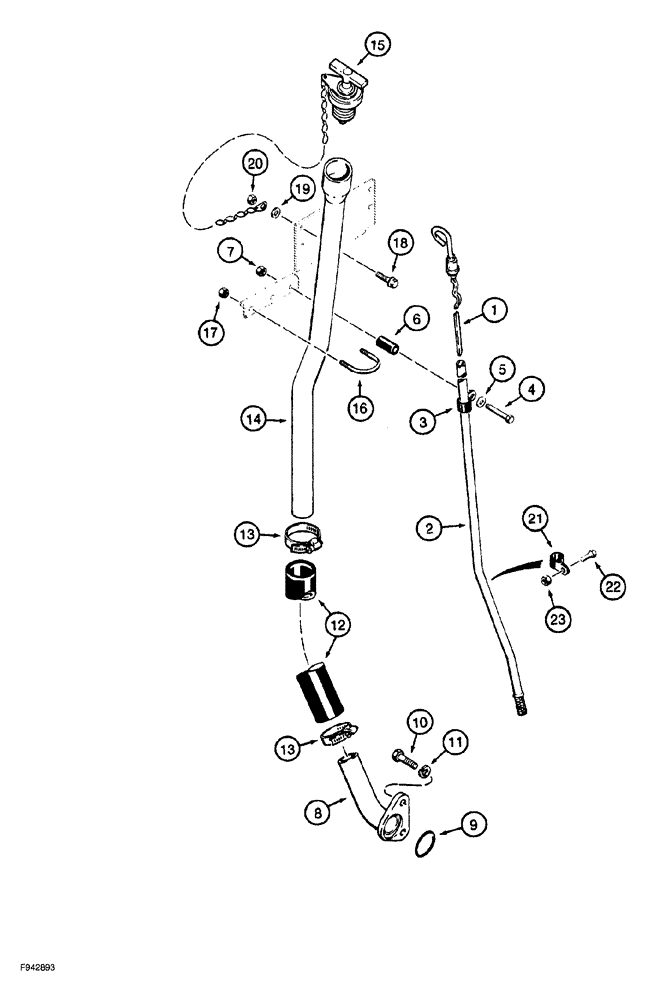 Схема запчастей Case 1150G - (2-004) - ENGINE DIPSTICK AND FILLER TUBE, PRIOR TO JJG0218023 AND JJG0218024 - JJG0218478 (01) - ENGINE