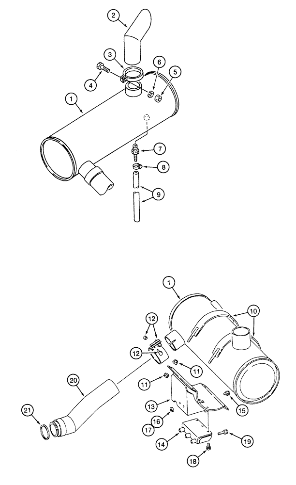 Схема запчастей Case 9050B - (2-14) - MUFFLER AND EXHAUST SYSTEM, 6D22-T ENGINE (02) - ENGINE