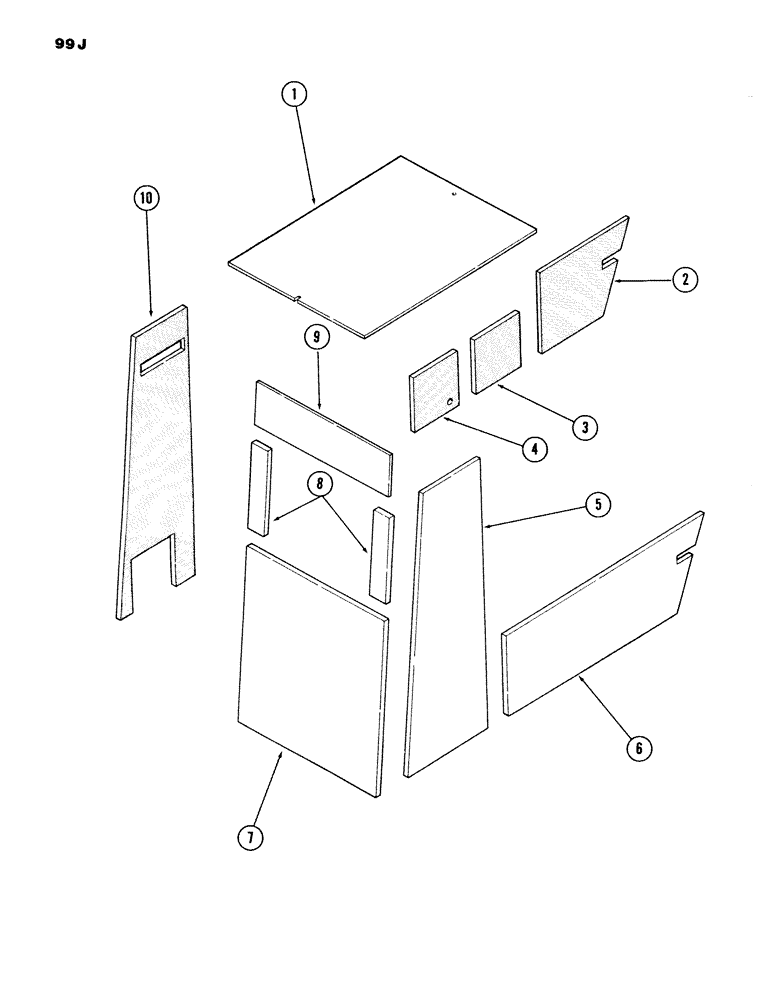 Схема запчастей Case 980B - (099J) - CAB AND ATTACHING PARTS, (INSULATION), (USED ON UNITS WITH PIN 6204070 AND AFTER) (05) - UPPERSTRUCTURE CHASSIS