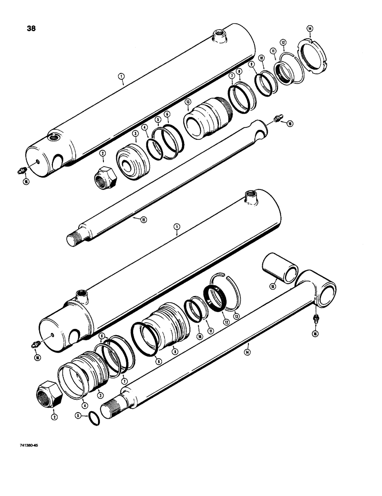 Схема запчастей Case D100XR - (9-38) - H530501 STABILIZER CYLINDER, CESSNA NO. 41094-FB (ON ROD END CYLINDER) H587782 STABILIZER CYLINDER L 