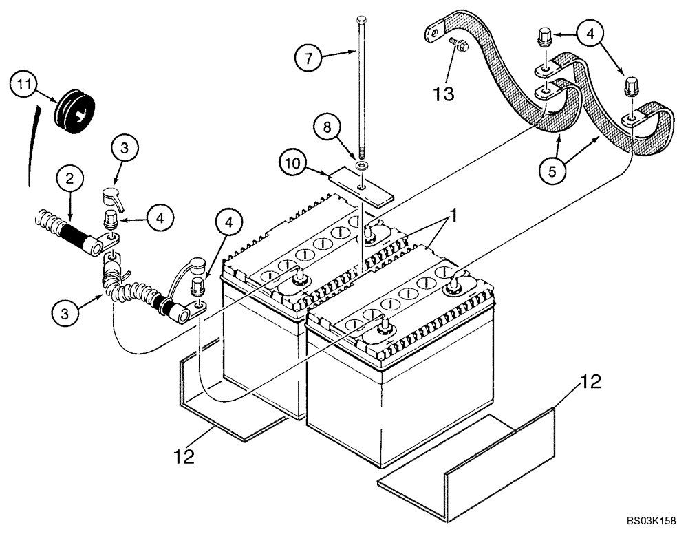 Схема запчастей Case 580M - (04-06) - BATTERY, DUAL - COLD START (04) - ELECTRICAL SYSTEMS