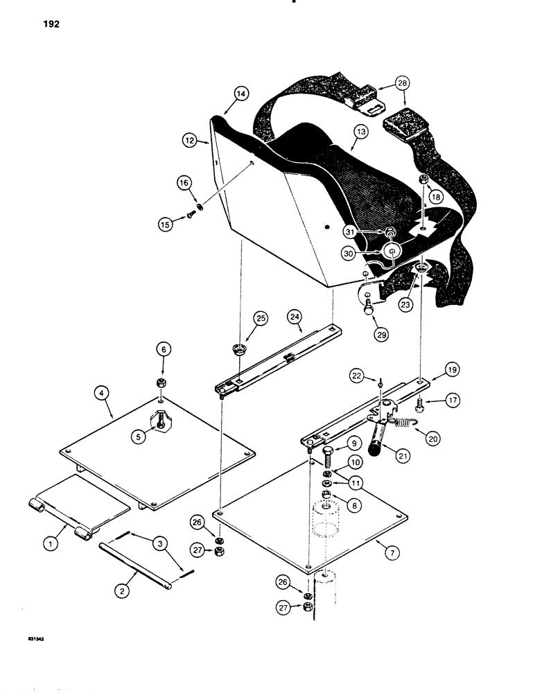 Схема запчастей Case P60 - (192) - SEAT AND SEAT BELT MOUNTING (90) - PLATFORM, CAB, BODYWORK AND DECALS