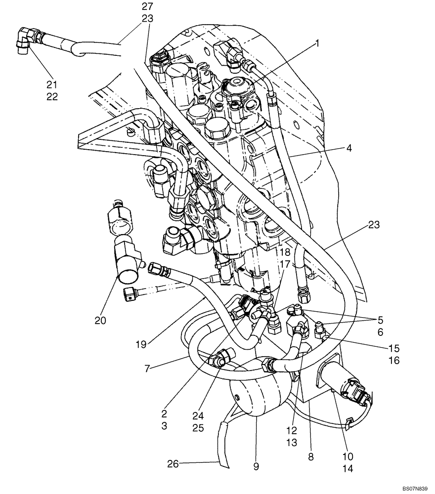 Схема запчастей Case 580M - (08-07A) - HYDRAULICS - LOADER CLAM, AT ACCUMULATOR W/ ELECTRICAL (MODELS WITHOUT PILOT CONTROLS) (08) - HYDRAULICS