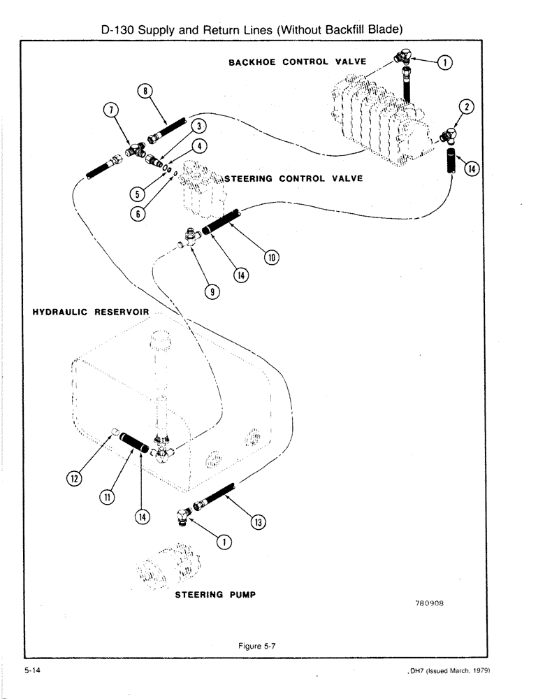 Схема запчастей Case DH7 - (5-14) - D-130 SUPPLY AND RETURN LINES (WITHOUT BACKFILL BLADE) (35) - HYDRAULIC SYSTEMS