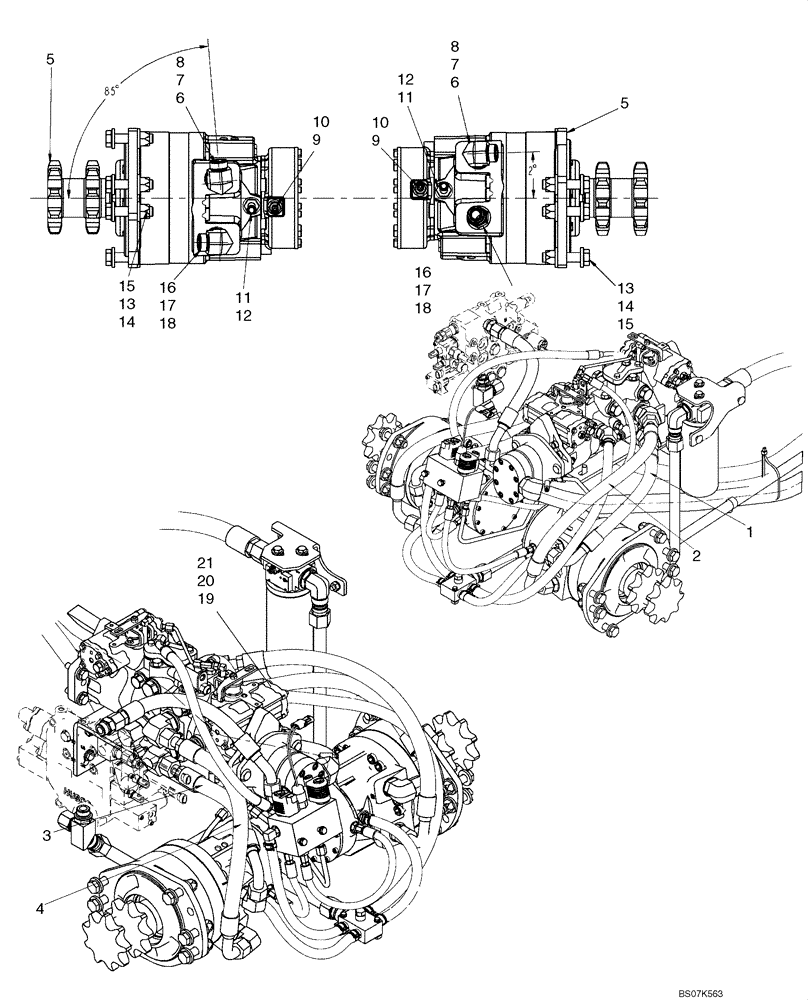 Схема запчастей Case 450 - (06-13) - HYDROSTATICS - PUMP TO DRIVE MOTORS (450) (06) - POWER TRAIN