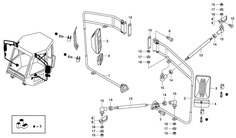 Схема запчастей Case 330 - (51A00021113[02]) - ROPS CAP - EXTERNAL DRIVING MIRRORS (10) - Cab/Cowlings