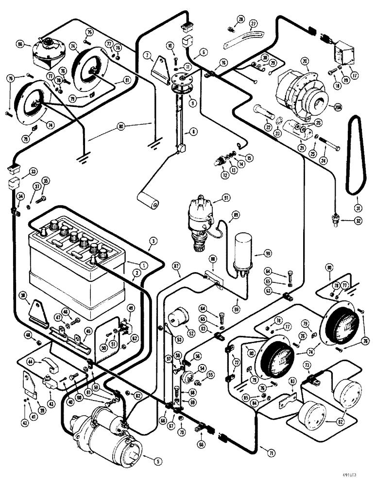 Схема запчастей Case W10B - (067A) - ALTERNATOR ELECTRICAL SYSTEM, LOADER SERIAL NUMBER 9805550 AND AFTER, GAS ENGINE (04) - ELECTRICAL SYSTEMS