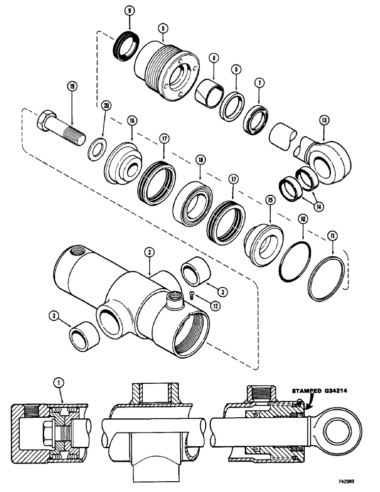 Схема запчастей Case 475 - (171A) - G34214 PLOW SWING CYLINDER, GLAND IS STAMPED WITH CYLINDER PART NUMBER (35) - HYDRAULIC SYSTEMS