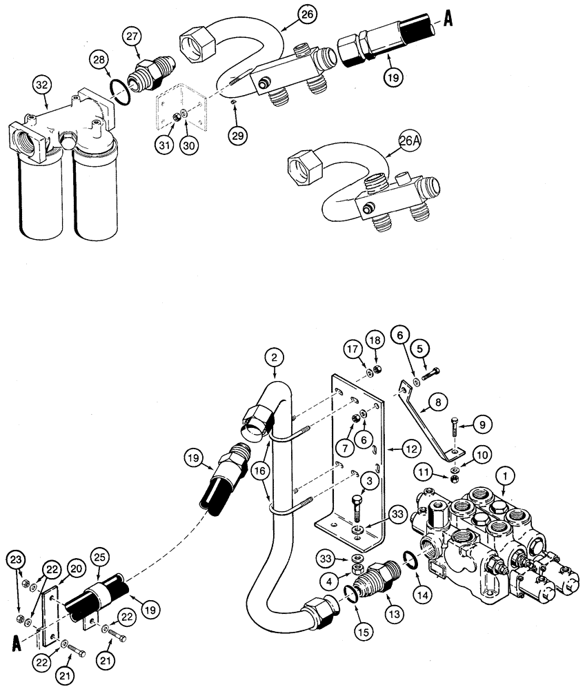 Схема запчастей Case 621C - (08-012) - HYDRAULICS - LOADER VALVE TO FILTER, LOADER CONTROL VALVE TO FILTER, Z-BAR AND XR LOADERS (08) - HYDRAULICS