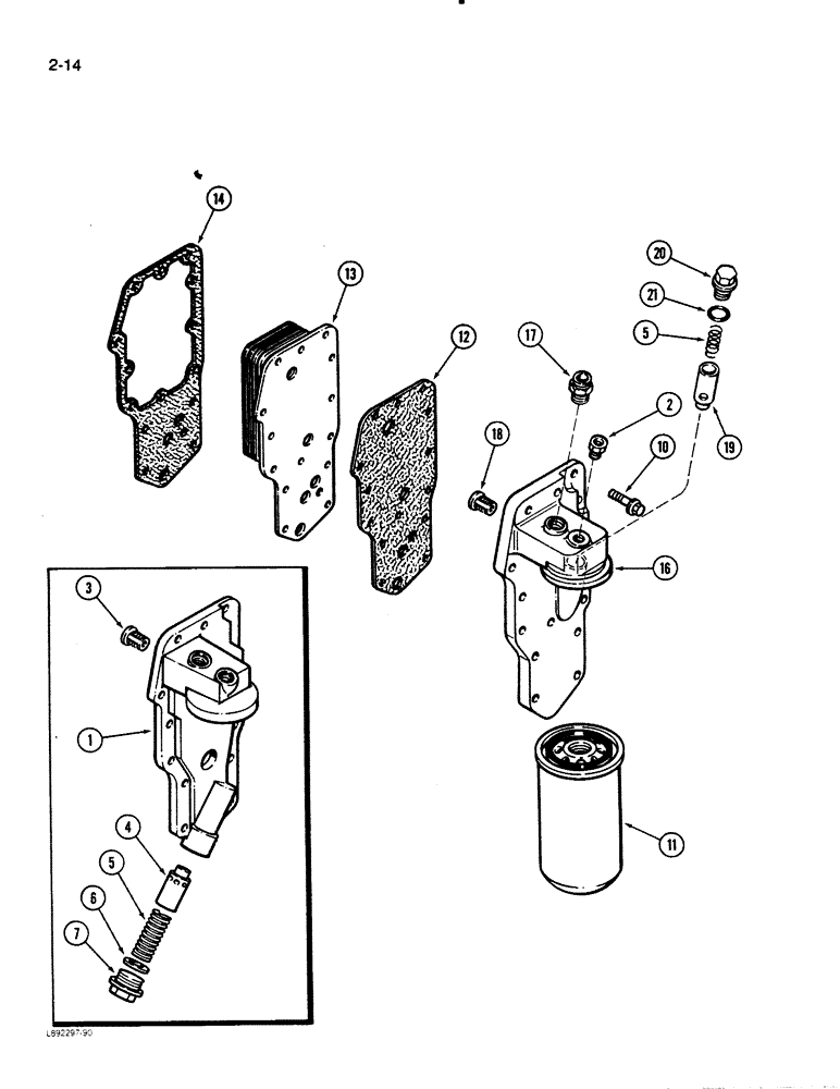 Схема запчастей Case 621 - (2-14) - OIL FILTER AND COOLER, 6T-590 ENGINE (02) - ENGINE