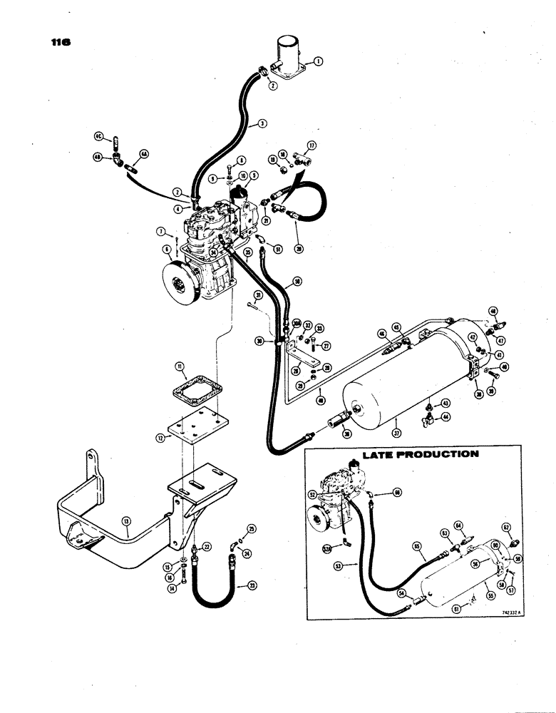 Схема запчастей Case W24B - (116) - BRAKE SYSTEM, AIR COMPRESSOR AND RELATED PARTS (07) - BRAKES