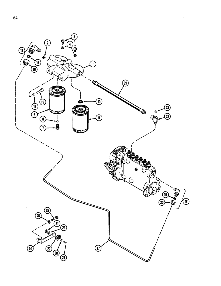 Схема запчастей Case W20B - (064) - FUEL FILTER SYSTEM, 401BD AND 401BDT DIESEL ENGINE (03) - FUEL SYSTEM