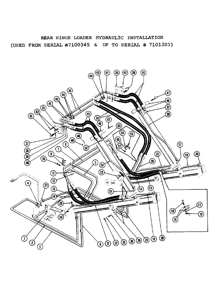 Схема запчастей Case 1000C - (206) - REAR HINGE LOADER HYDRAULIC INSTALLATION, USED FROM SER. NO. 7100345 AND USED UP TO SER. NO. 7101201 (05) - UPPERSTRUCTURE CHASSIS