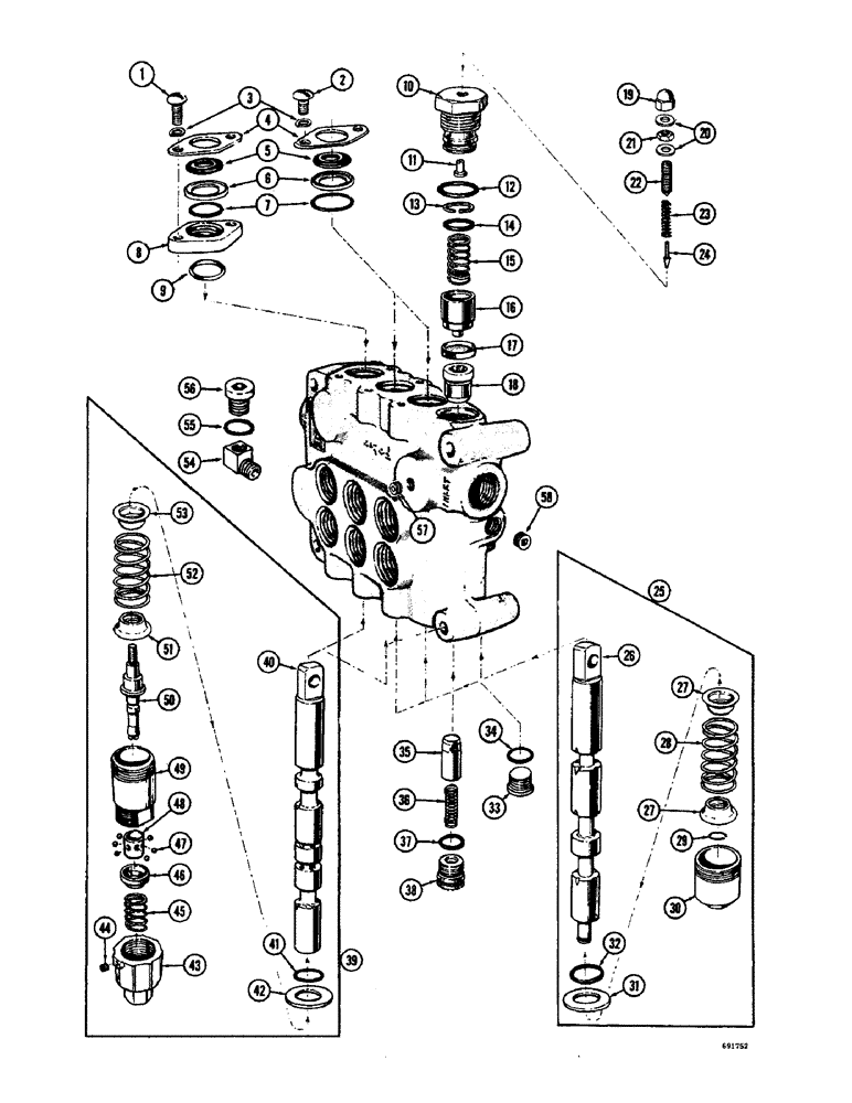 Схема запчастей Case W8B - (220) - A19984 LOADER CONTROL VALVE - 3 SPOOL (07) - HYDRAULIC SYSTEM