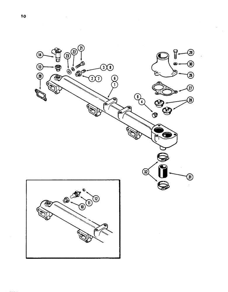 Схема запчастей Case W24C - (010) - WATER MANIFOLD AND THERMOSTAT, 504BD AND 504BDT DIESEL ENGINES (02) - ENGINE