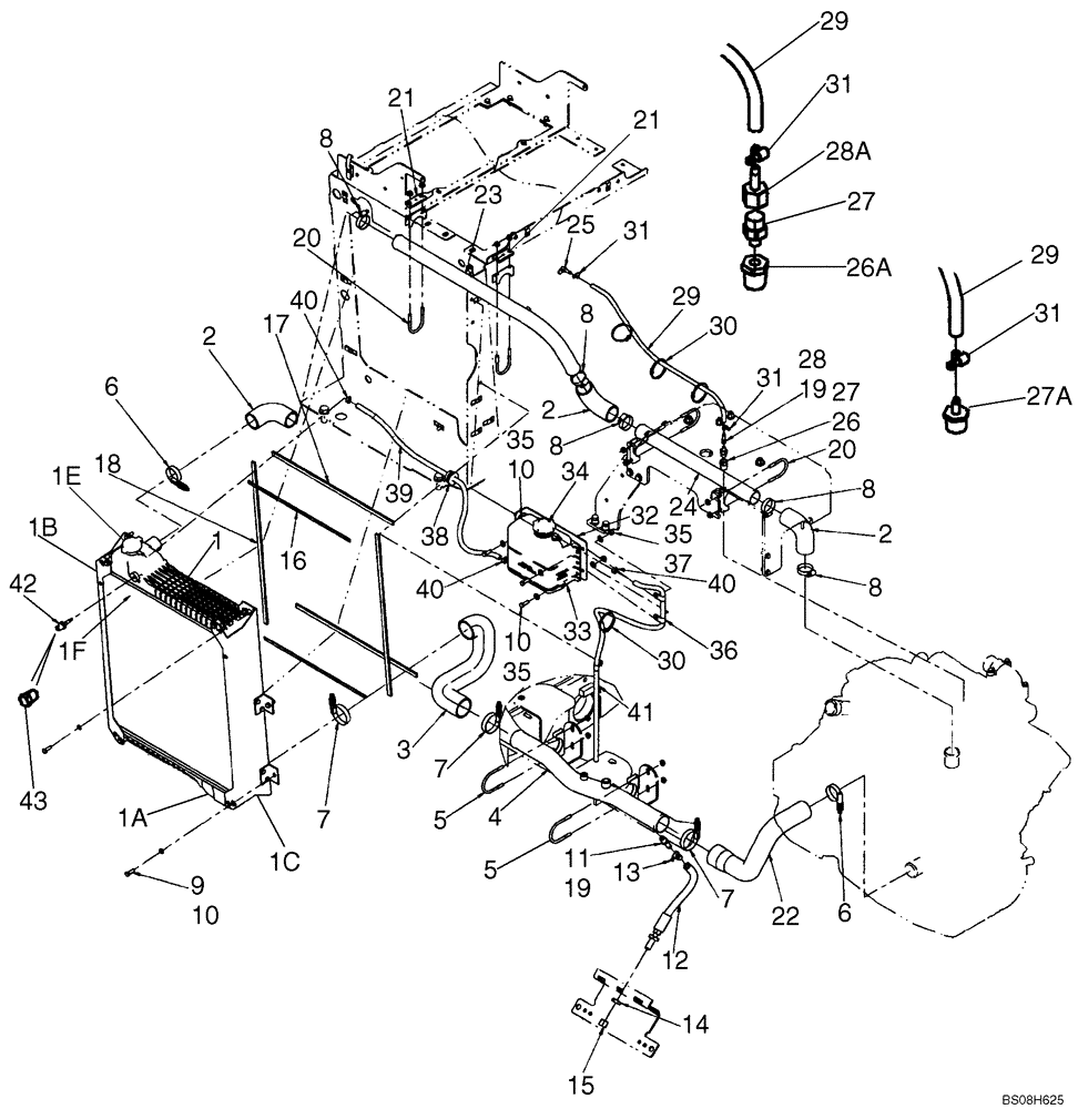 Схема запчастей Case 521E - (02-02) - RADIATOR - HOSES AND TUBES (02) - ENGINE