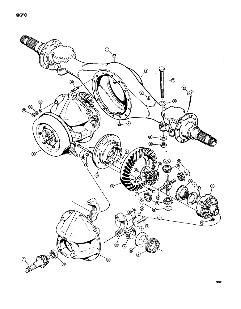 Схема запчастей Case W24 - (097C) - L26856 FRONT AXLE AND DIFFERENTIAL, PINION, RING GEAR & DIFFERENTAL CASE TRAC SN. 9501061 AND AFTER (06) - POWER TRAIN