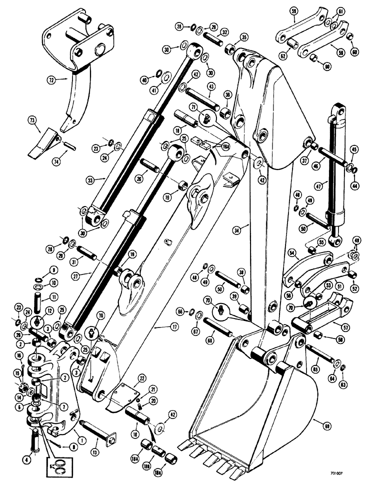 Схема запчастей Case 33S - (010) - TOWER, BOOM, DIPPER ARM AND BUCKET, BOOM & DIPPER BUCKET WITH CAST TYPE CYLINDER ANCHORS 