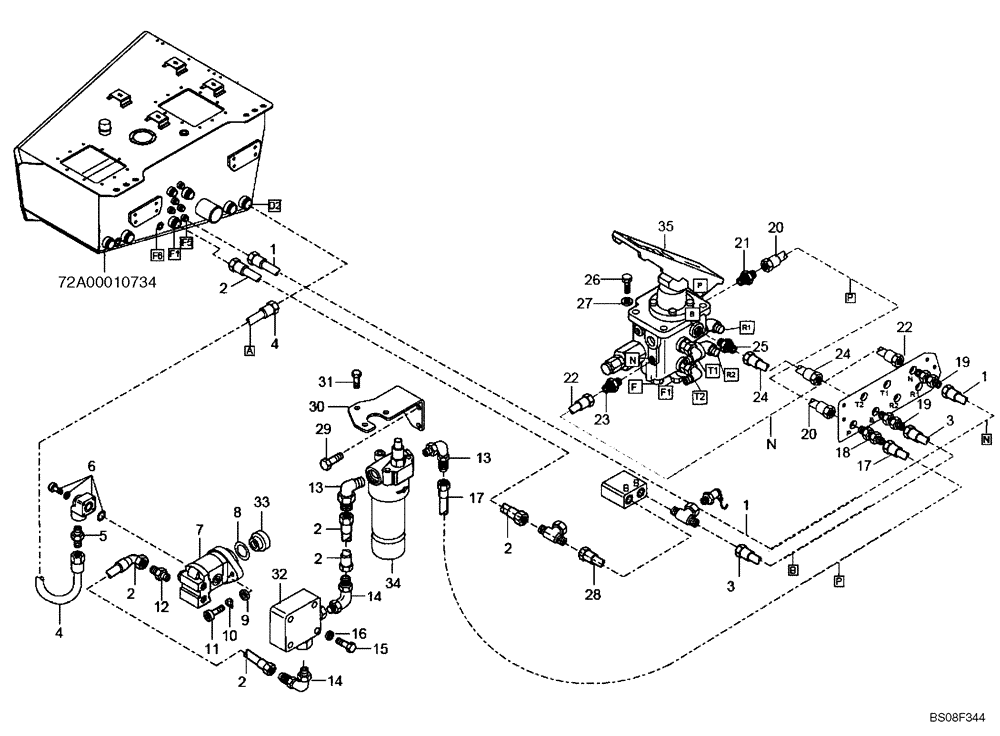 Схема запчастей Case 330B - (47A01002101[001]) - HYDRAULIC BRAKE CIRCUIT, WET (87498814) (09) - Implement / Hydraulics / Frame / Brakes