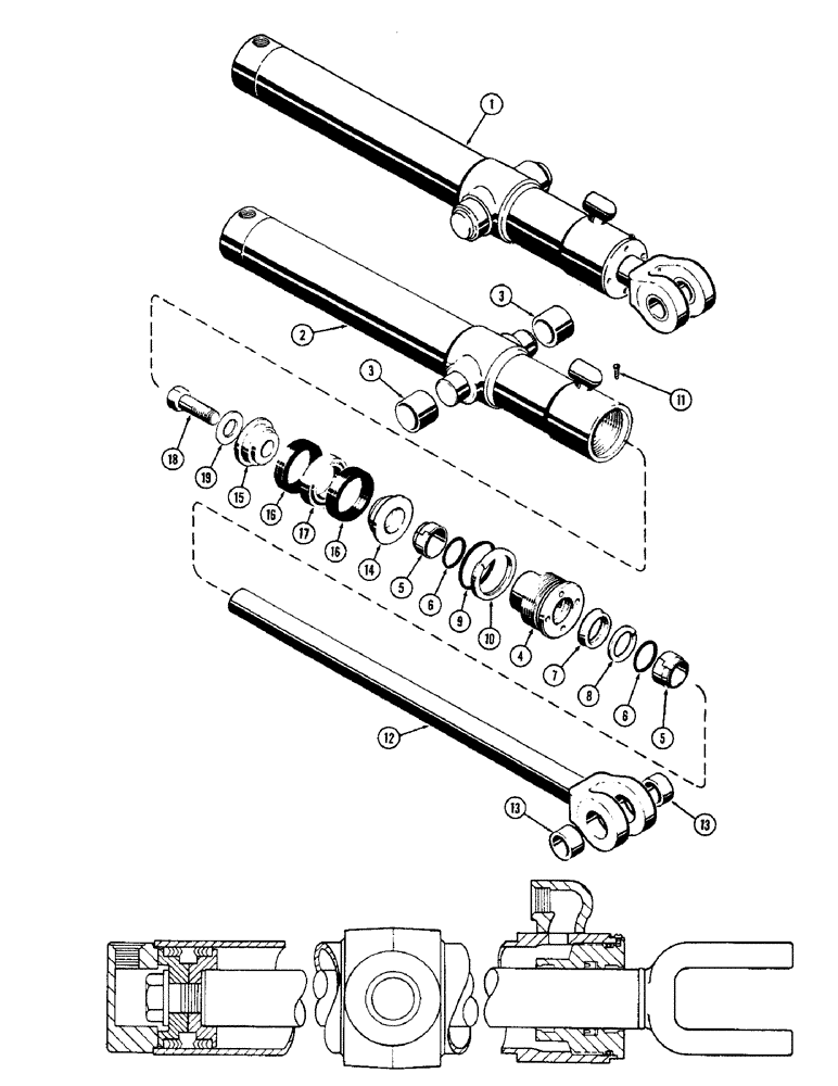 Схема запчастей Case 33 - (330) - D45895 DIPPER EXTENSION CYL,3-1/2"DIA. CYL W/25-1/2"STROKE W/SPLIT TYPE INNER&OUTER WIPER USED W/2 