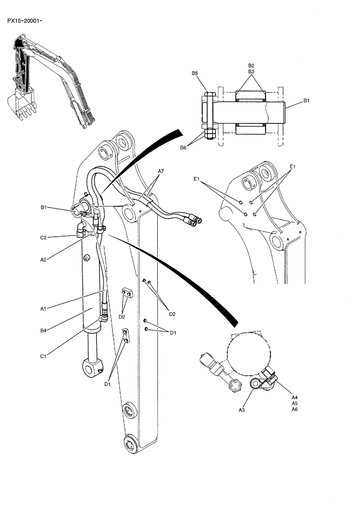 Схема запчастей Case CX36B - (03-009) - HYD LINES, ARM 1.32M (4FT 4in) Attachments