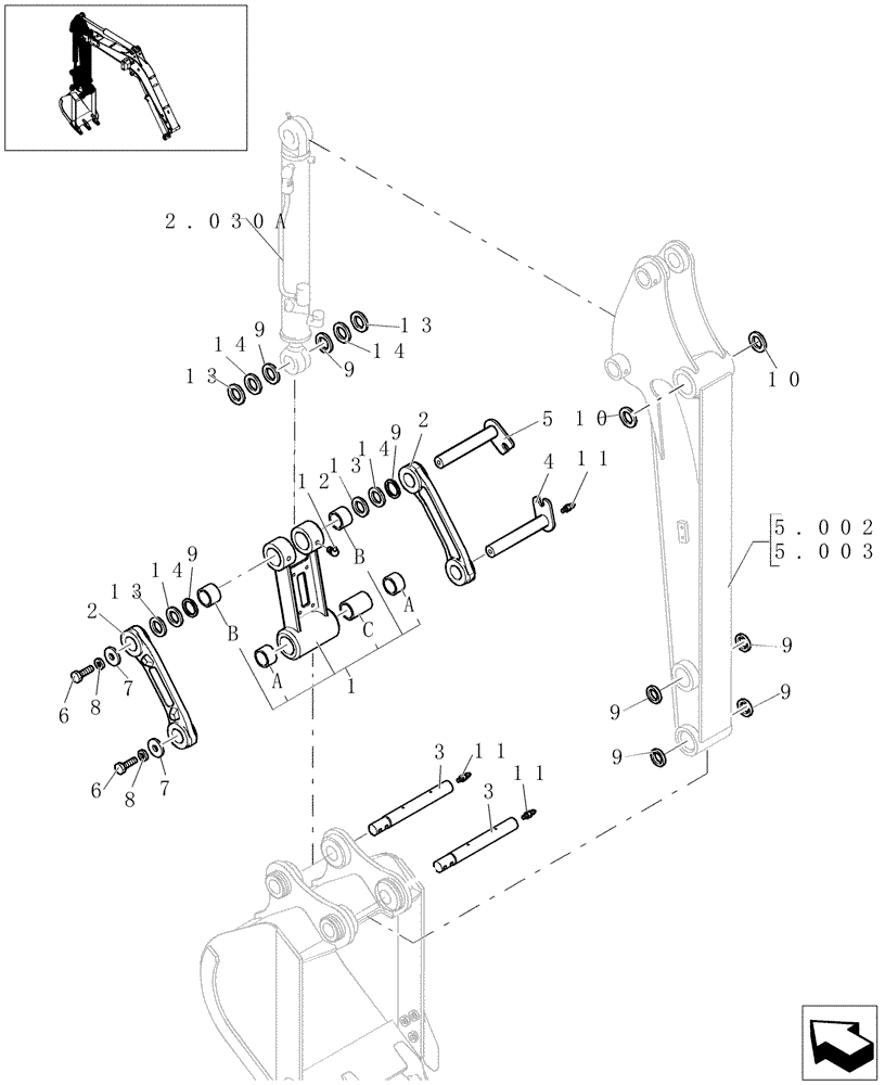 Схема запчастей Case CX20B - (2.003[01]) - ARM ASSEMBLY (84) - BOOMS, DIPPERS & BUCKETS