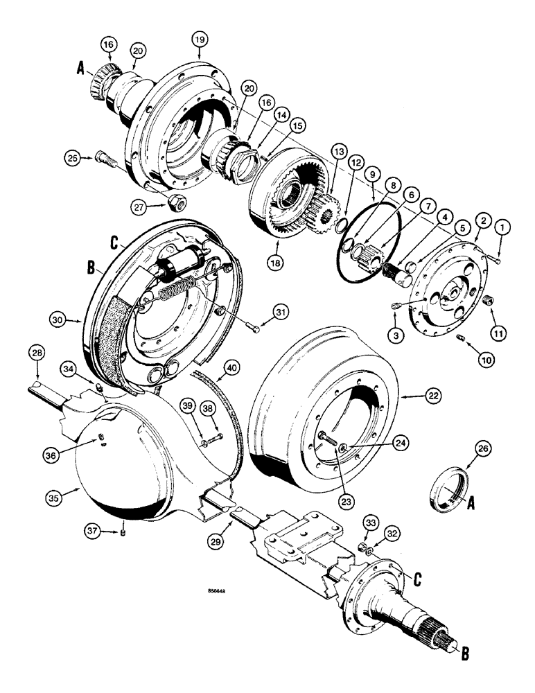 Схема запчастей Case W14 - (324) - AXLE HOUSING AND PLANETARY, AXLES WITH DRUM BRAKES (06) - POWER TRAIN