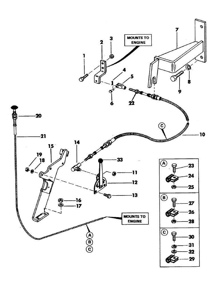 Схема запчастей Case 35YC - (027) - THROTTLE AND SHUT-OFF CONTROL CABLES (01) - ENGINE