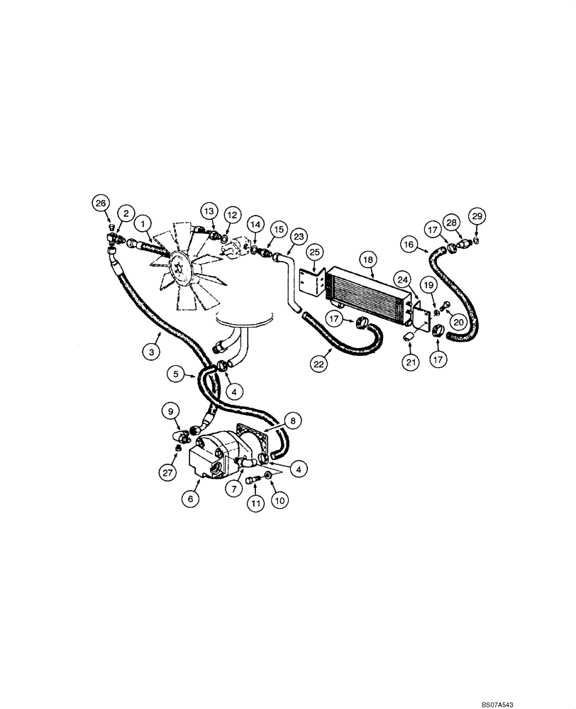 Схема запчастей Case 845 DHP - (08.29[00]) - ENGINE COOLING SYSTEM - FAN HYDRAULIC CIRCUIT (08) - HYDRAULICS