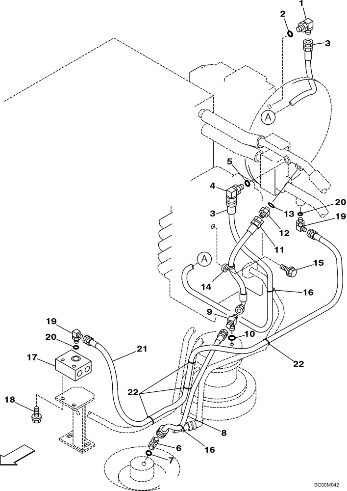 Схема запчастей Case CX130 - (08-019) - HYDRAULICS - DRAIN LINE - MODELS WITH LOAD HOLD (DAC0713099 - DAC0713245) (08) - HYDRAULICS